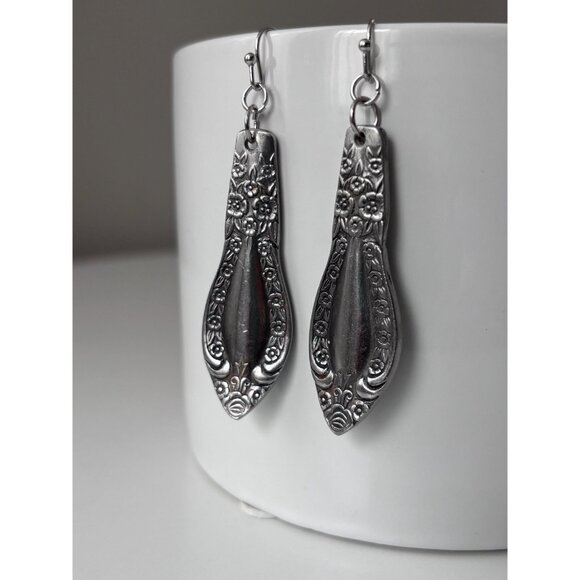 Handmade Vintage Floral Silverware Earrings dangle drop silver stainless Steel - Picture 2 of 4